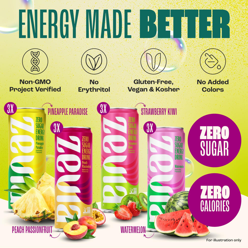 Zevia Fruity Fuel Strawberry Kiwi can close-up, gluten-free and vegan energy option