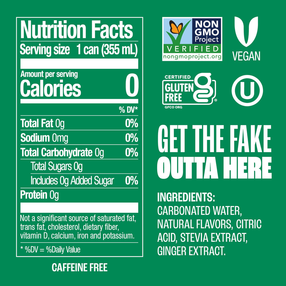 Zevia Ginger Ale can label close-up, showcasing natural sweetening with stevia.