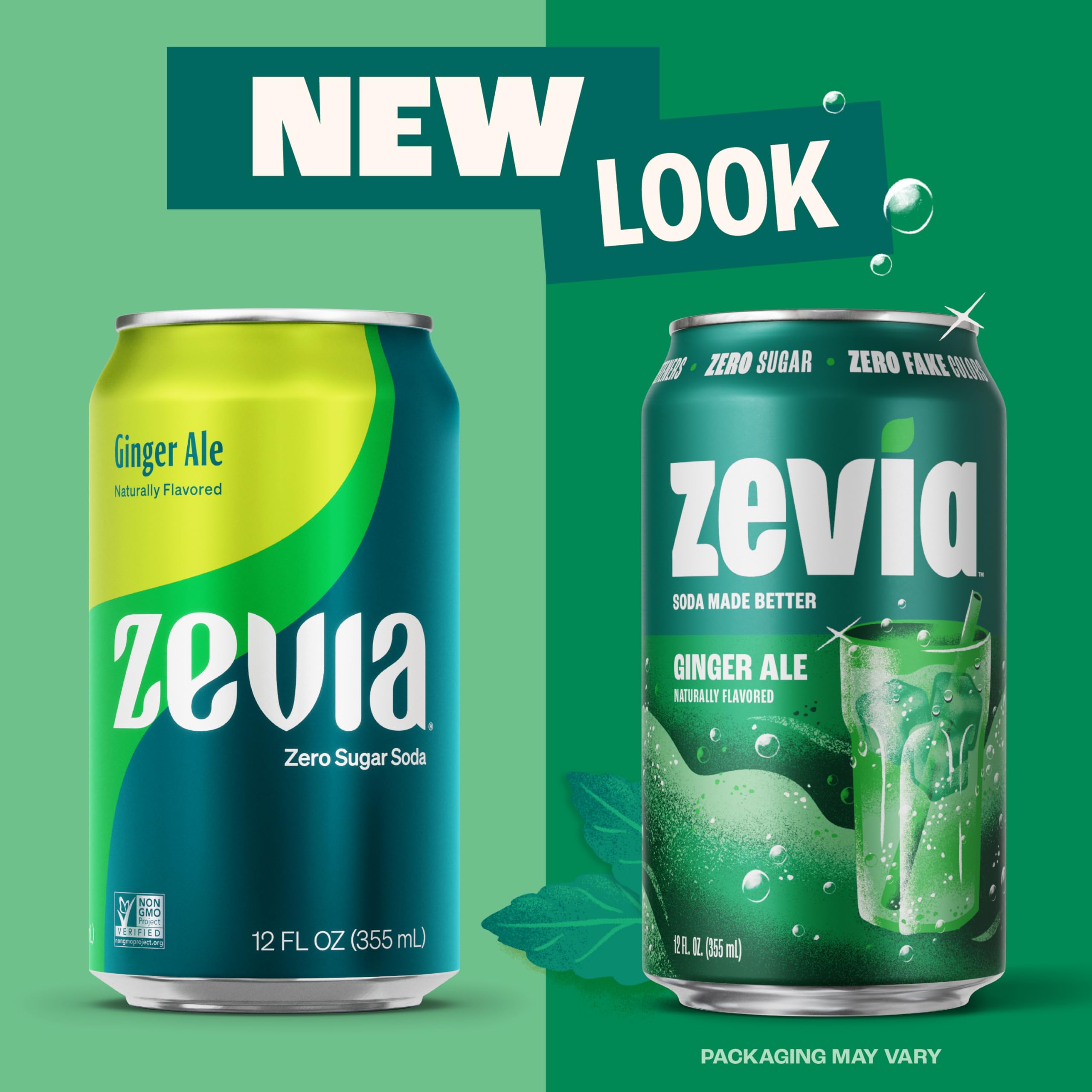 Gluten-free, vegan, and kosher icons appear on Zevia Ginger Ale can.