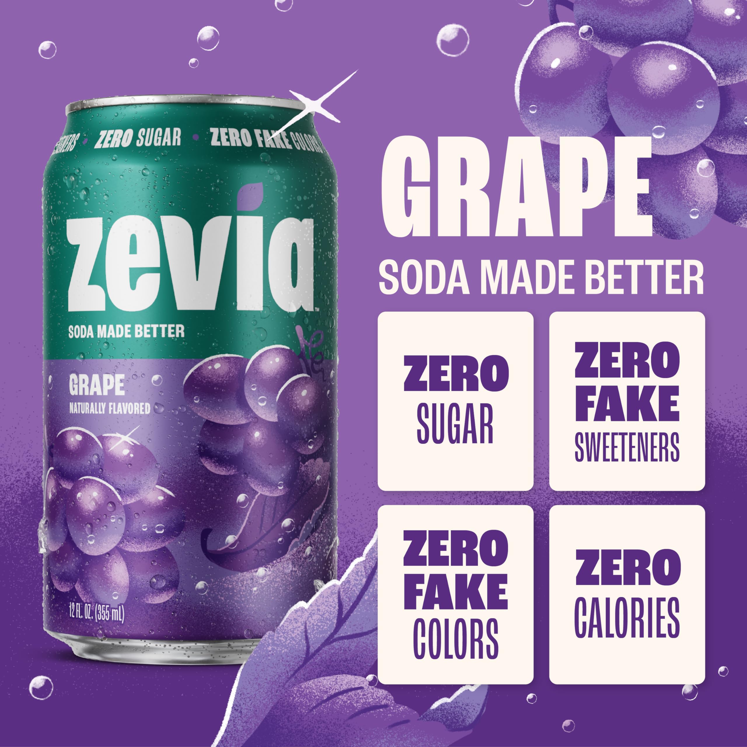 Zevia Grape Soda 24-pack display for easy refreshment