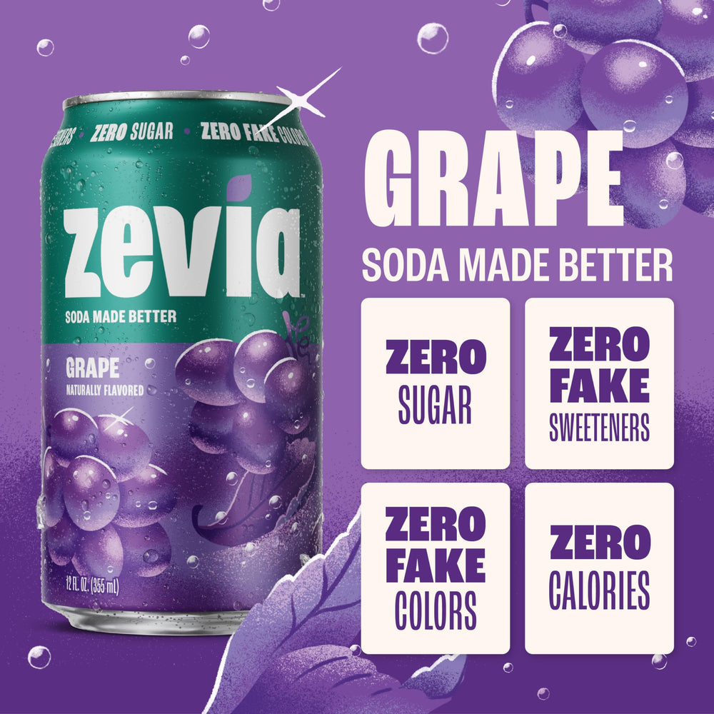 Zevia Grape Soda 24-pack display for easy refreshment