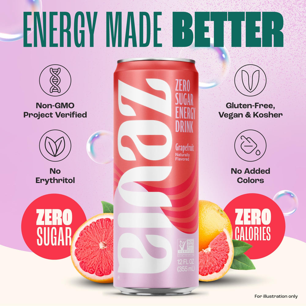 Zevia Grapefruit Energy glass with can shows crisp aroma and lift.