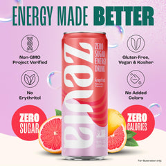 Zevia Grapefruit Energy glass with can shows crisp aroma and lift.