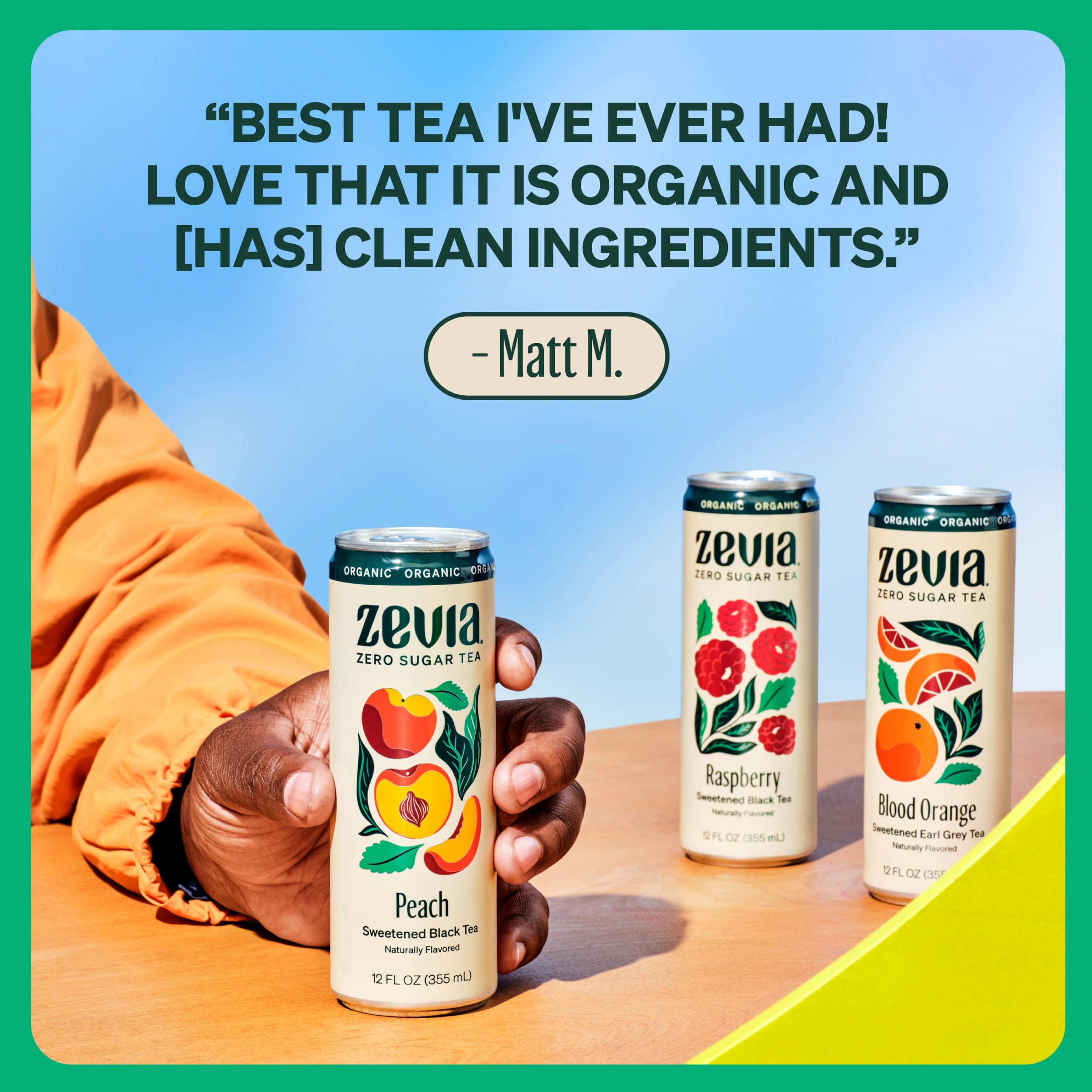 Zevia Green Tea being poured into a glass, crisp and refreshing.