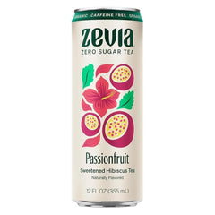 Zevia Hibiscus Passionfruit Tea can showcasing zero sugar and caffeine-free refreshment.