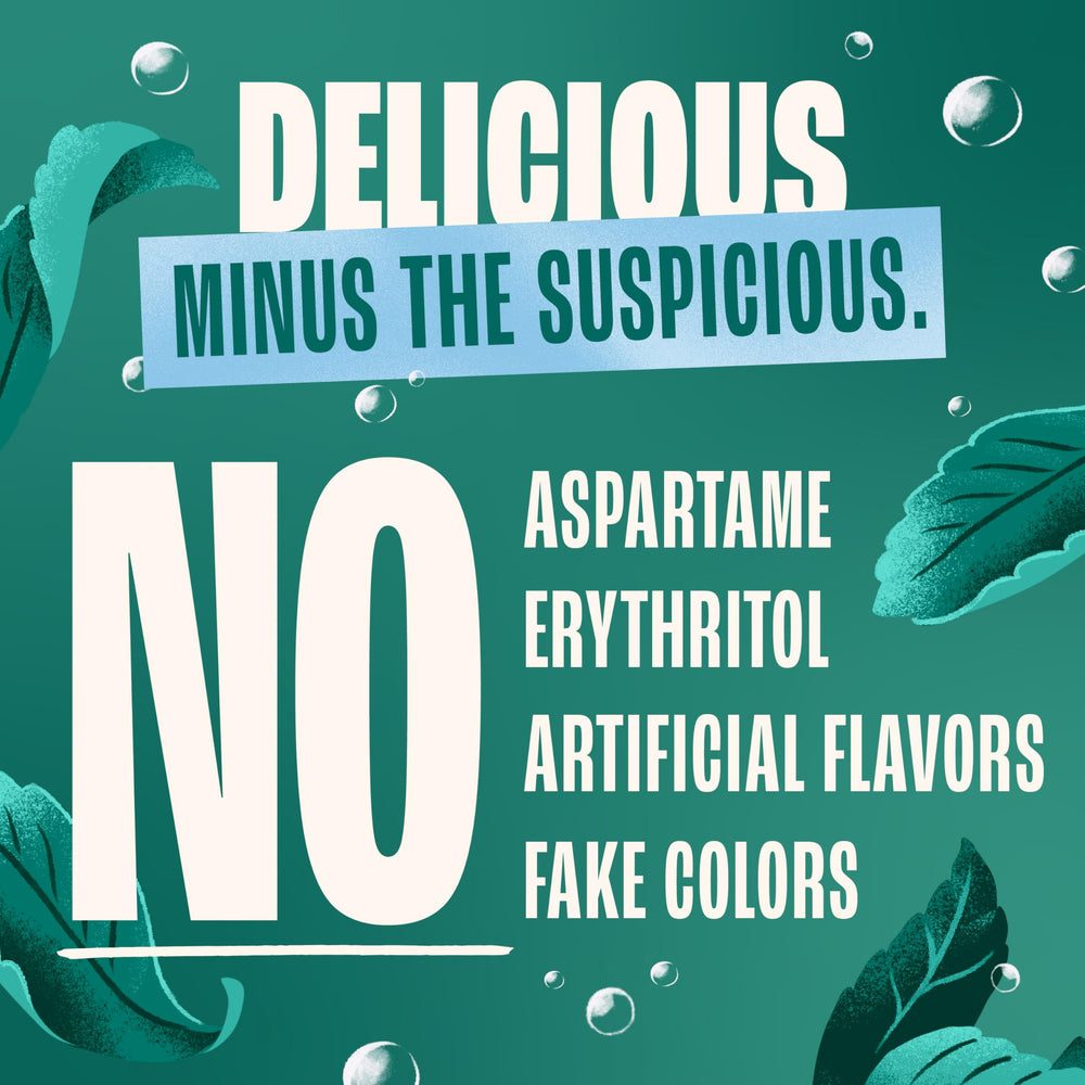 Zevia ingredients panel highlighting stevia sweetener for sugar-free flavor.