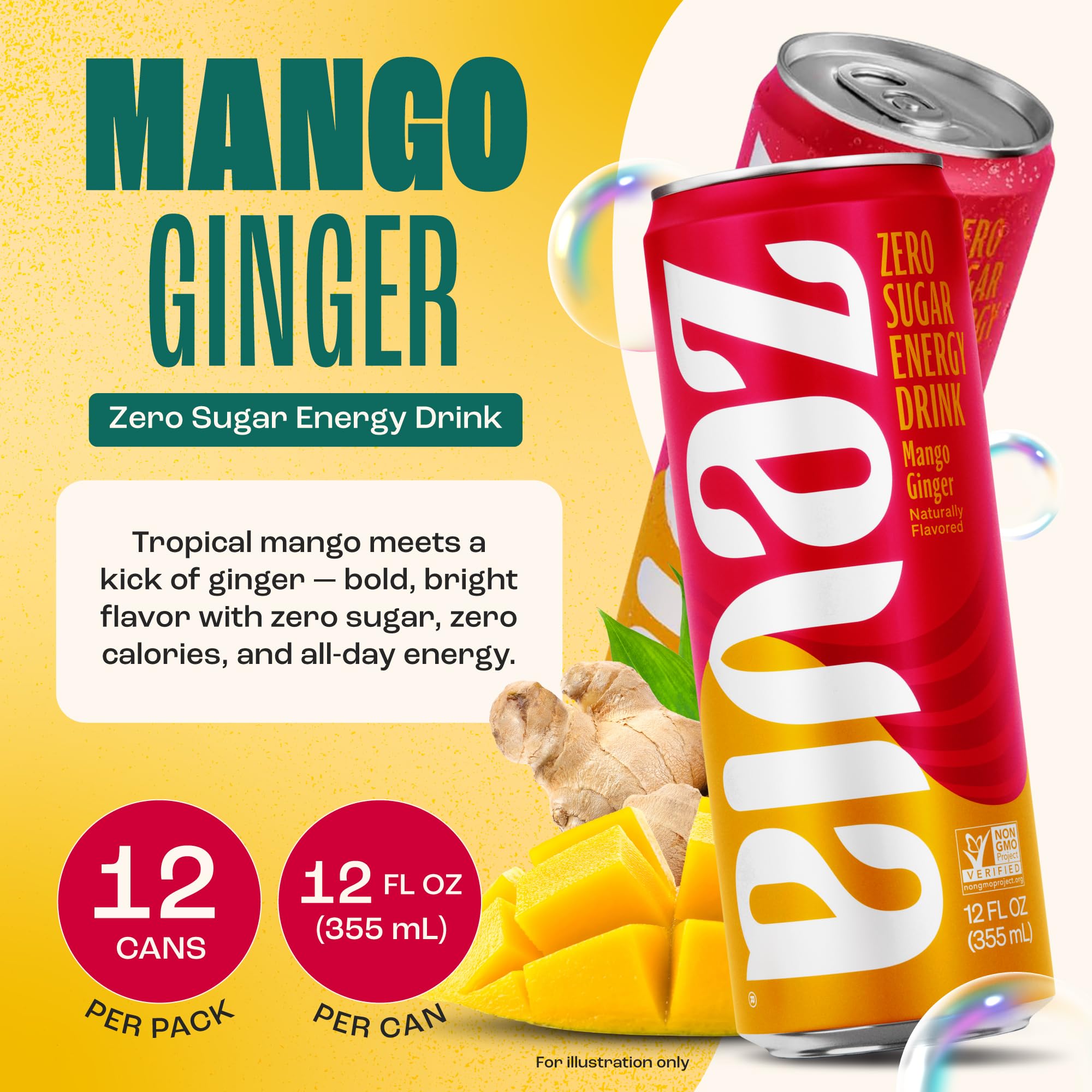 Zevia Mango Ginger energy 12-pack on shelf for diet-conscious shoppers.