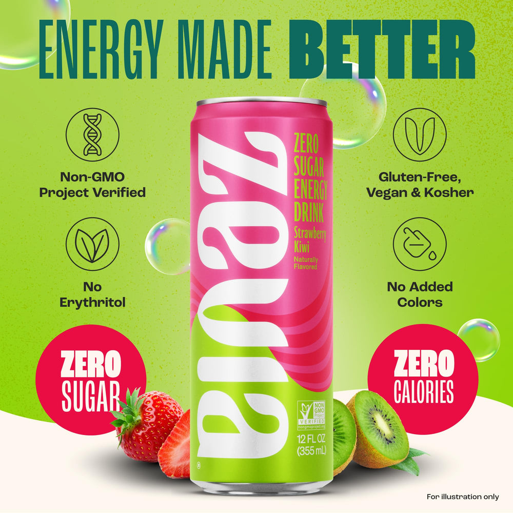 Zevia Strawberry Kiwi can with non-GMO verified and gluten-free ingredients.