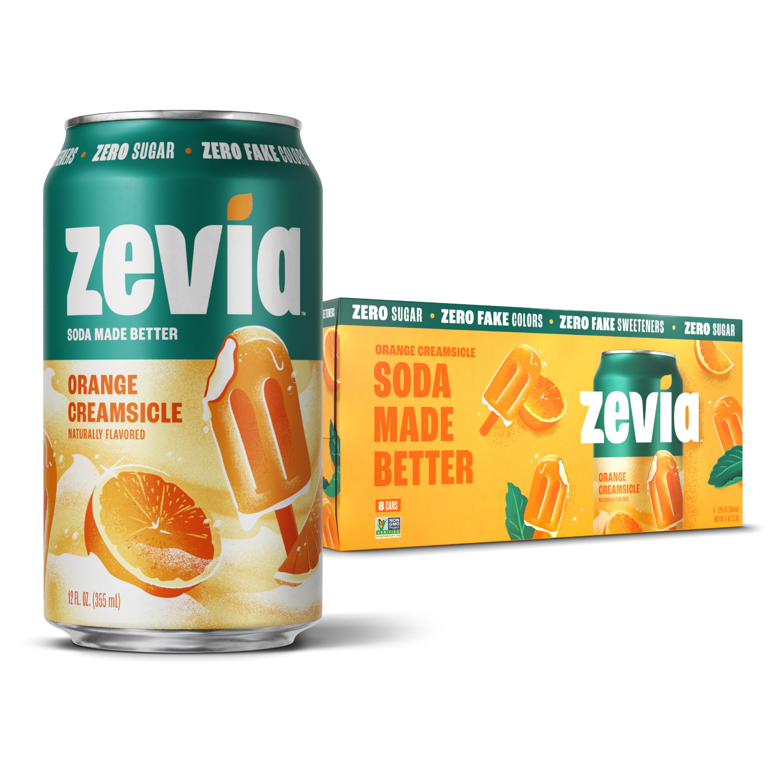 Zevia Orange Creamsicle can close-up showing zero sugar option for mindful sipping