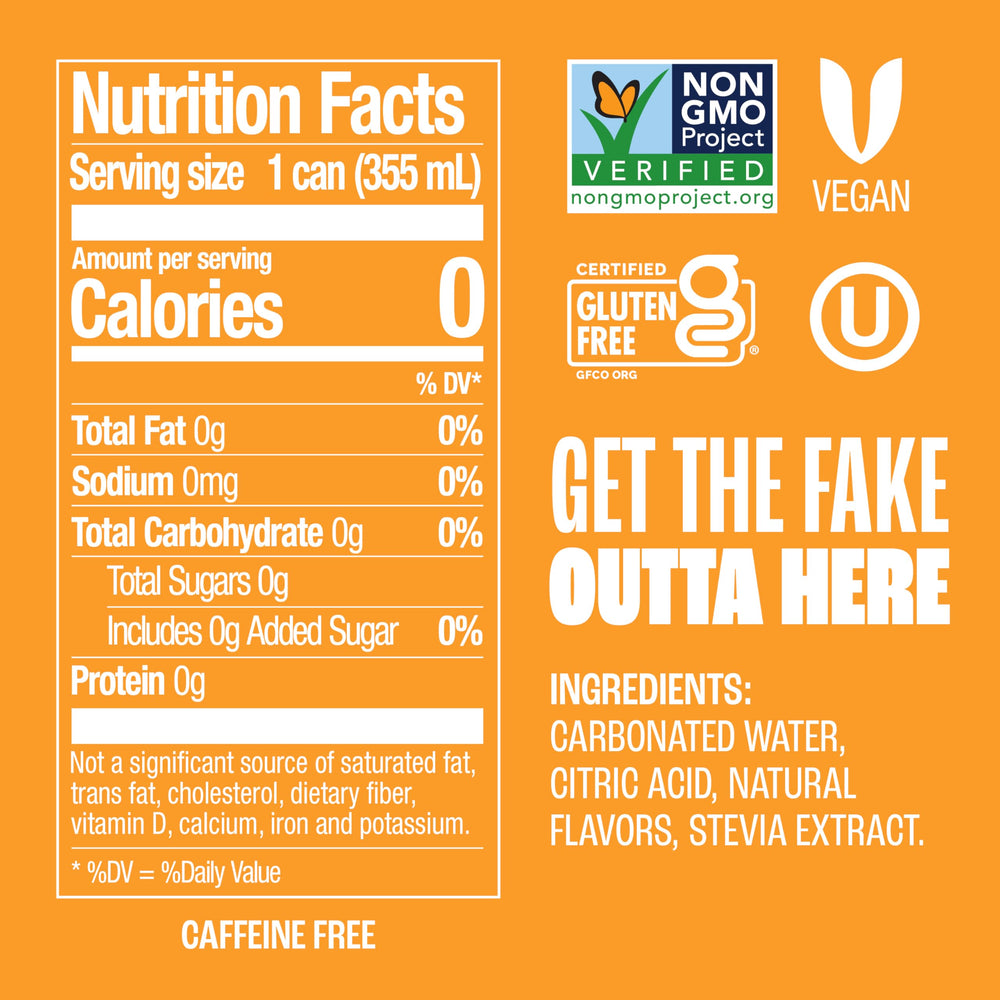 Zevia orange soda can pour highlights fizz without added sugars.