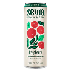 Zevia Organic Raspberry Black Tea bottle showcases premium ingredients for refreshing enjoyment.
