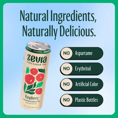 Chilled Zevia Organic Raspberry Black Tea in a glass, ideal for everyday hydration.