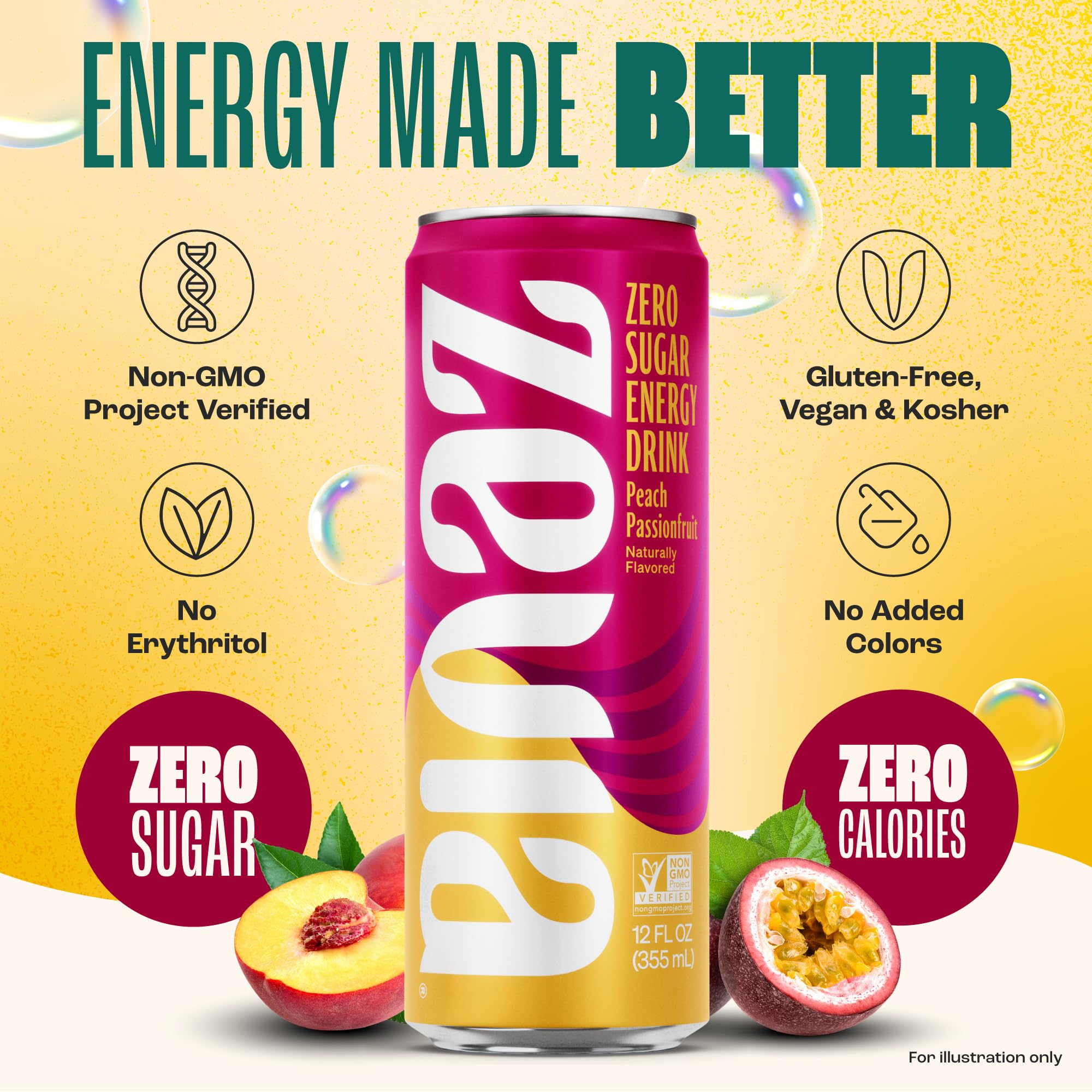 Close-up of Zevia Peach Passionfruit label showing no added colors