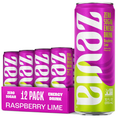 Zevia Raspberry Lime Energy can on desk, a refreshing zero-sugar option for busy days.