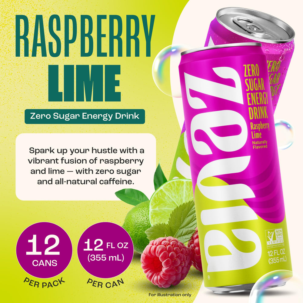Zevia Raspberry Lime Energy glass served, ideal for quick pick-me-ups.