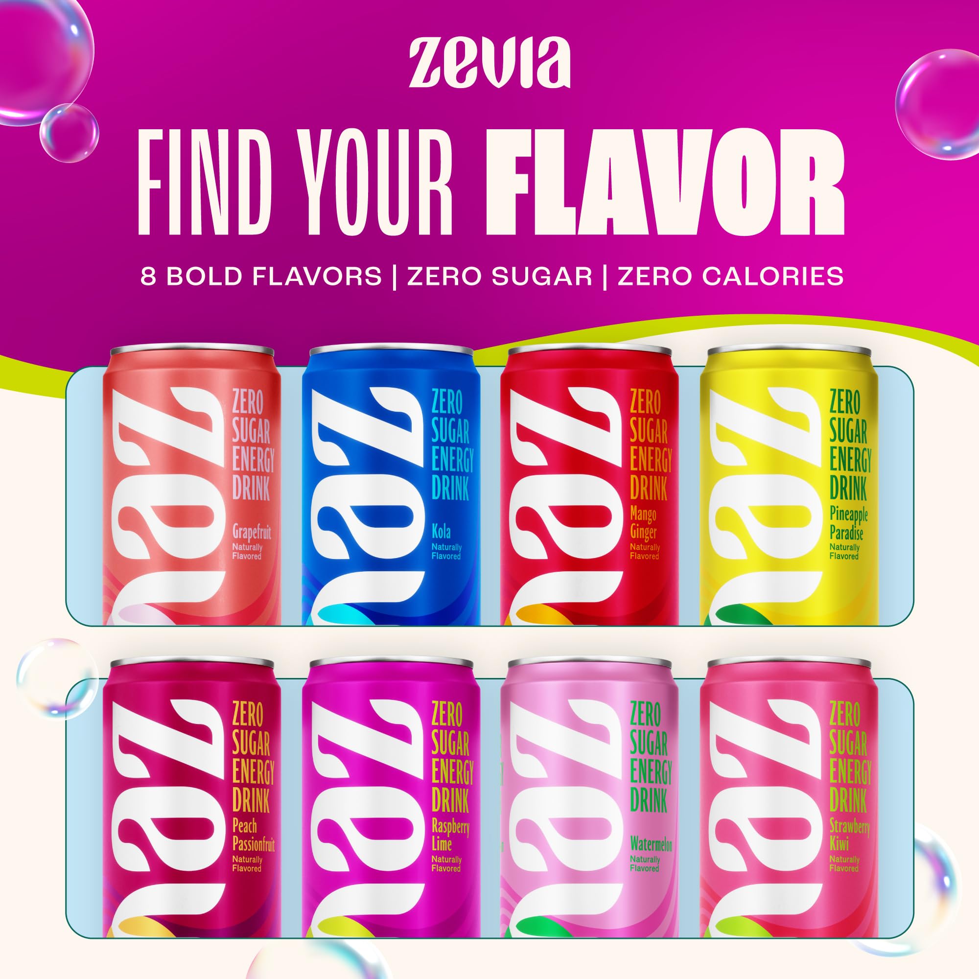 Zevia Raspberry Lime flavor can featuring crisp, refreshing energy