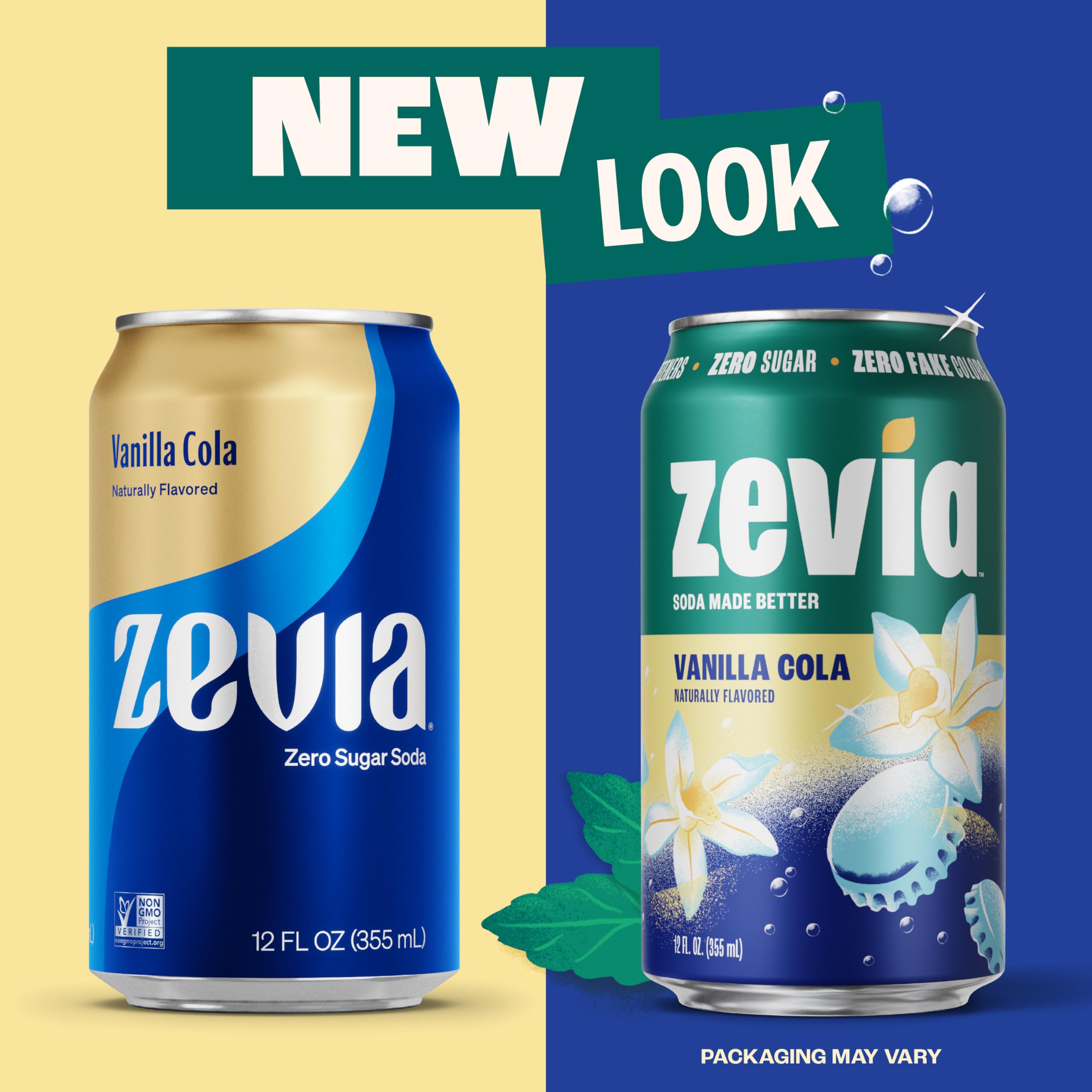 Zevia Vanilla Cola can label highlights no added colors.
