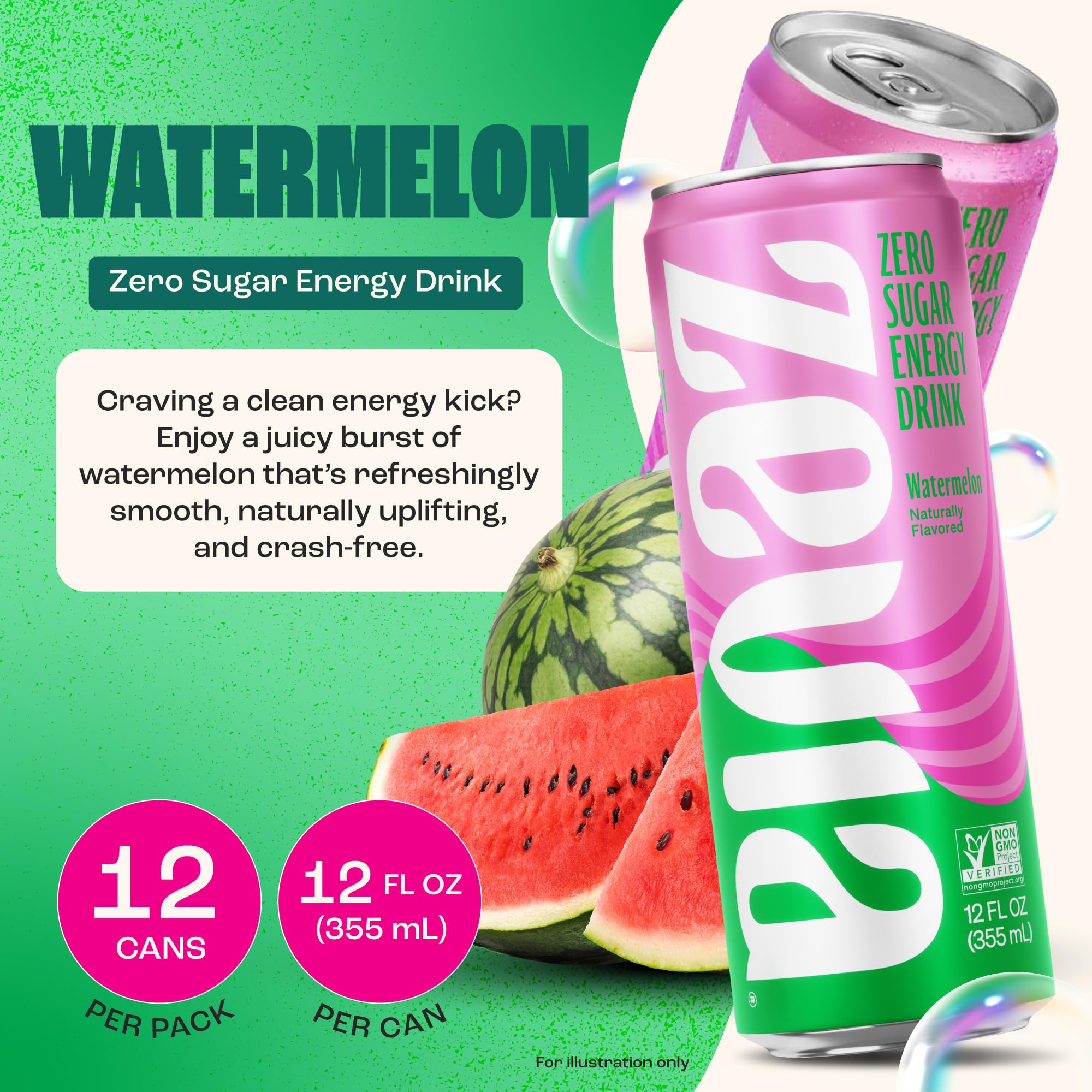 Zevia Watermelon Energy Non-GMO ingredients label, vegan and gluten-free.