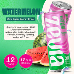 Zevia Watermelon Energy Non-GMO ingredients label, vegan and gluten-free.