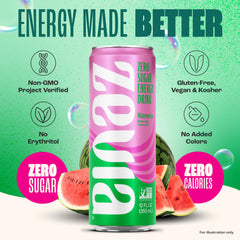 Zevia Watermelon Energy packaging front, convenient grab-and-go energy.