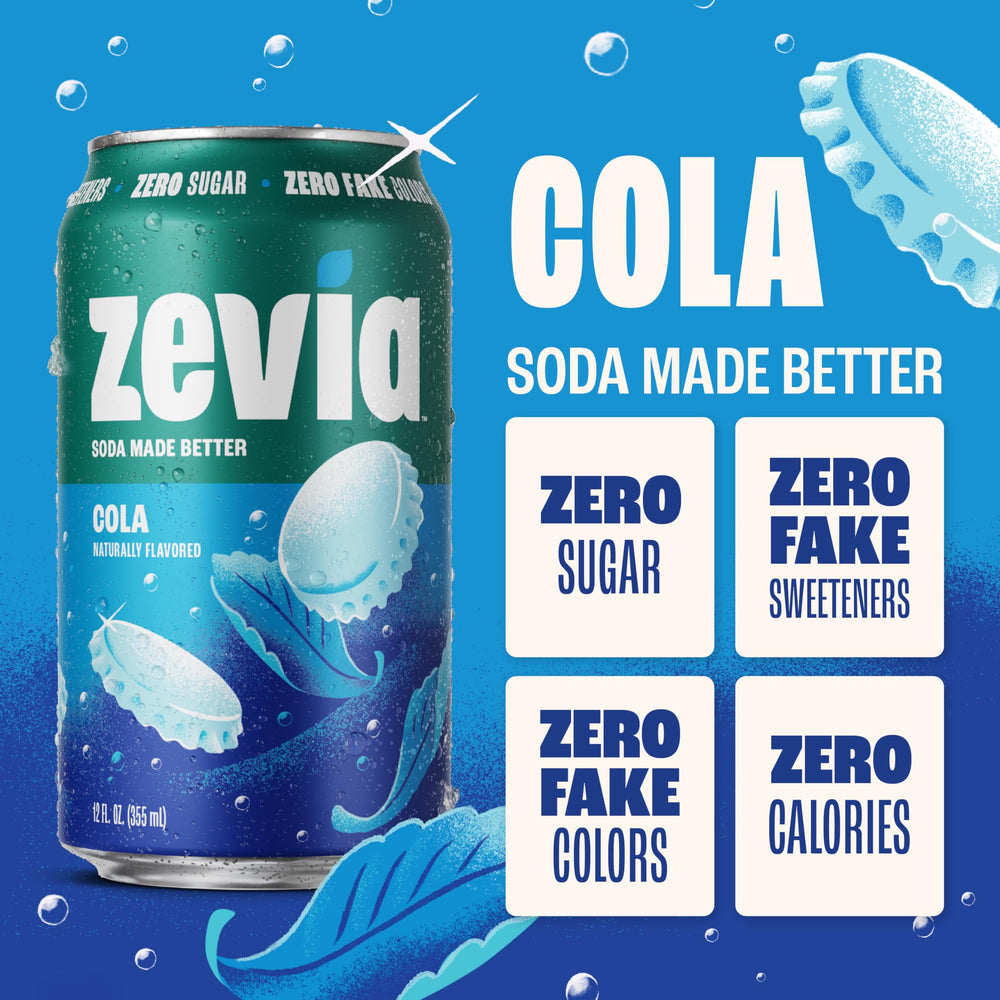 Zevia Zero Sugar Soda in a glass with ice, refreshing and clear