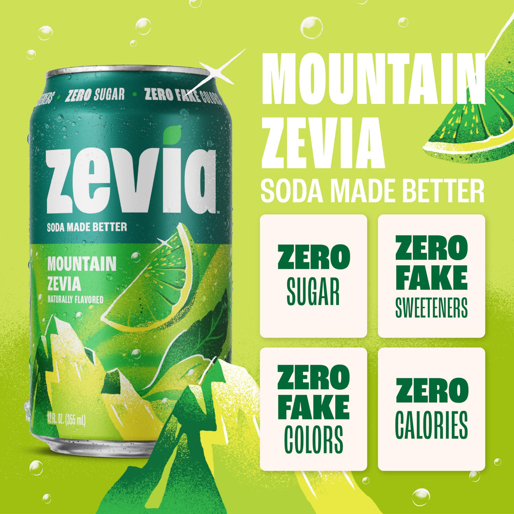 Zevia zesty lemon-lime serve in glass, crisp flavor with zero sugar