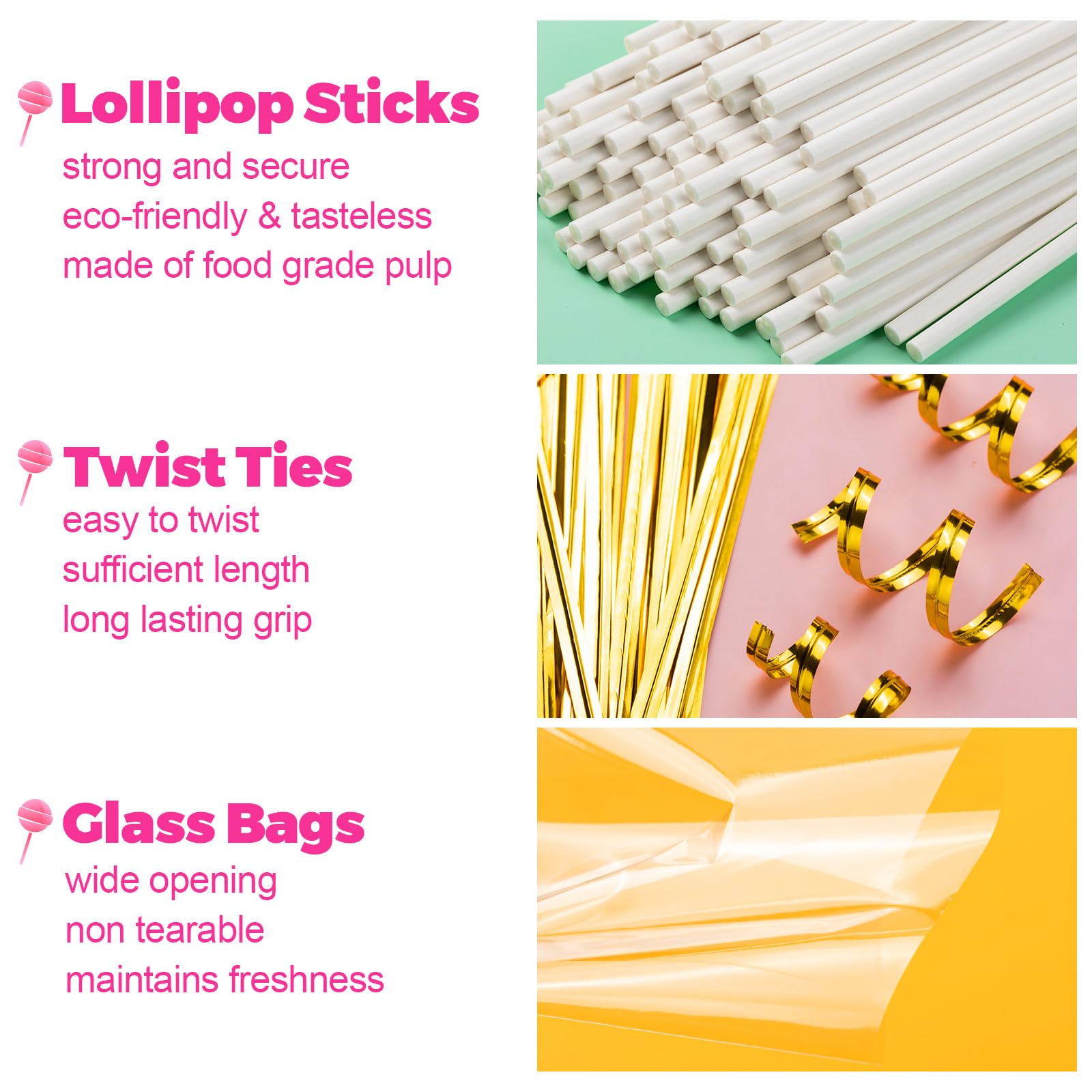 ZHBDMGK gold twist ties keep wrapped pops secure and polished.