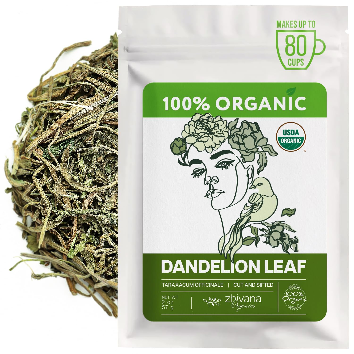 Zhivana Organics dandelion leaf tea loose leaves ready to brew a soothing cup