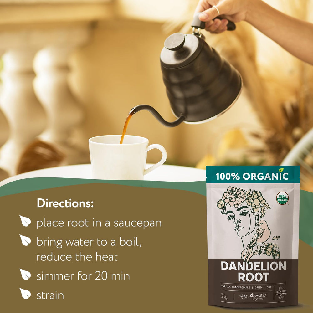 Zhivana Organics dandelion root tea loose nutrition highlights vitamins and minerals