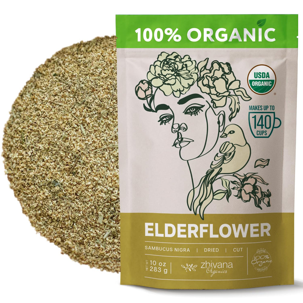 Zhivana Organics Elderflower Tea dried flowers for a soothing evening brew