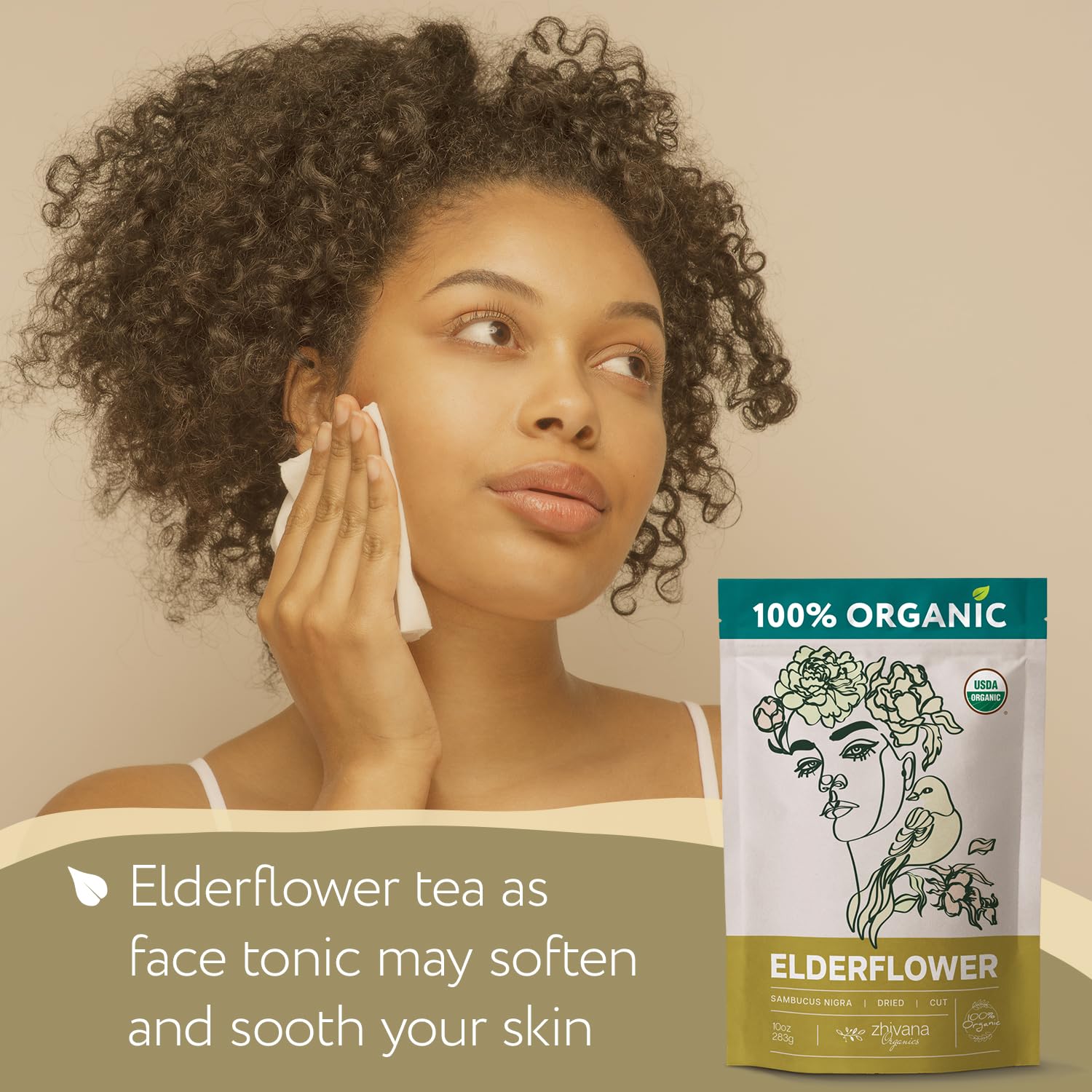 Zhivana Organics Elderflower Tea steeping releases floral aroma for a calming moment