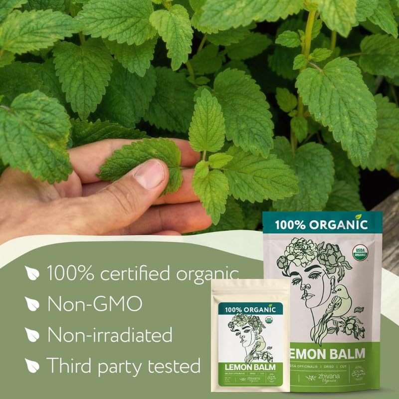 Zhivana Organics hand-picked lemon balm, highlighting careful sourcing for quality.