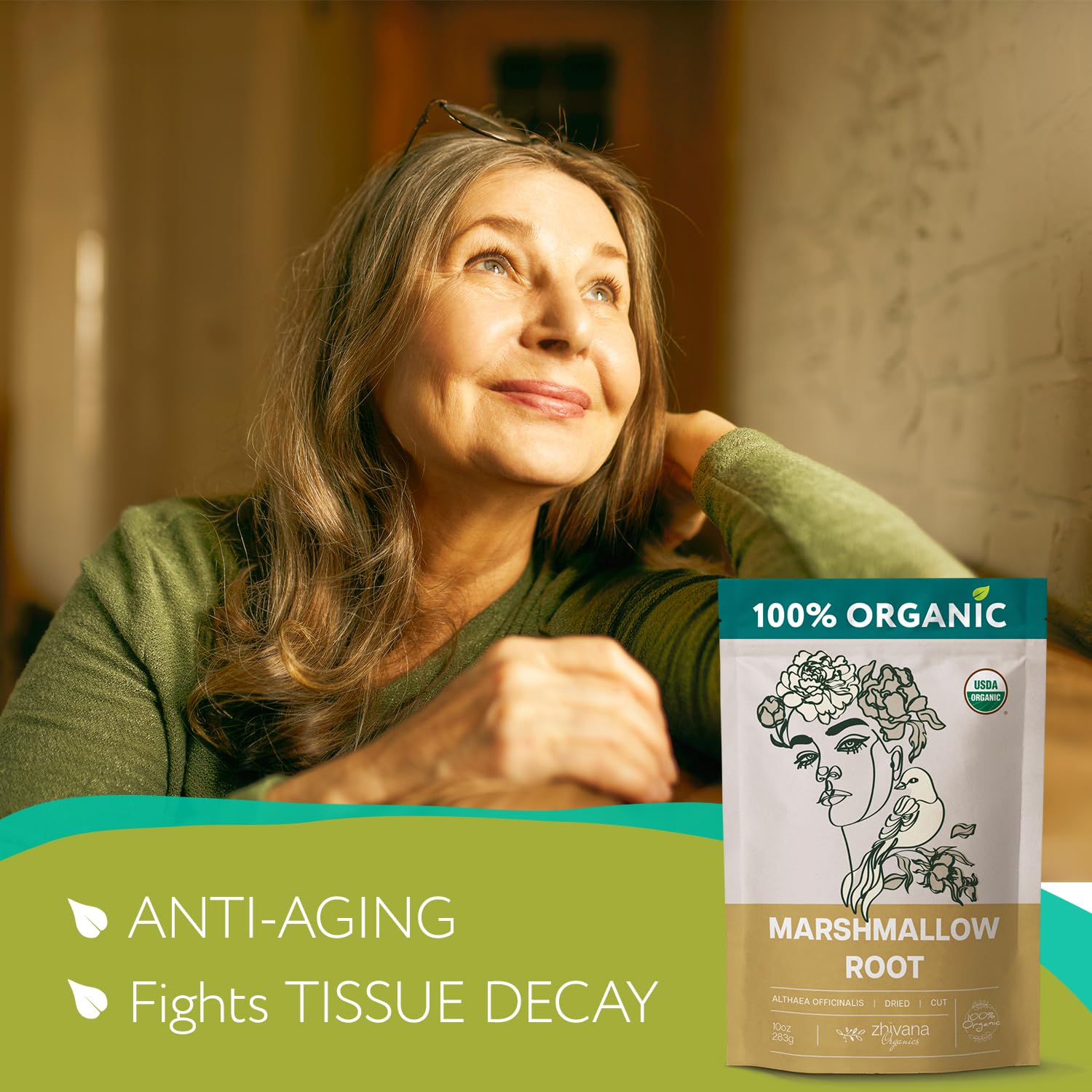Zhivana Organics marshmallow root tea dry bundle conveys careful harvest and premium quality