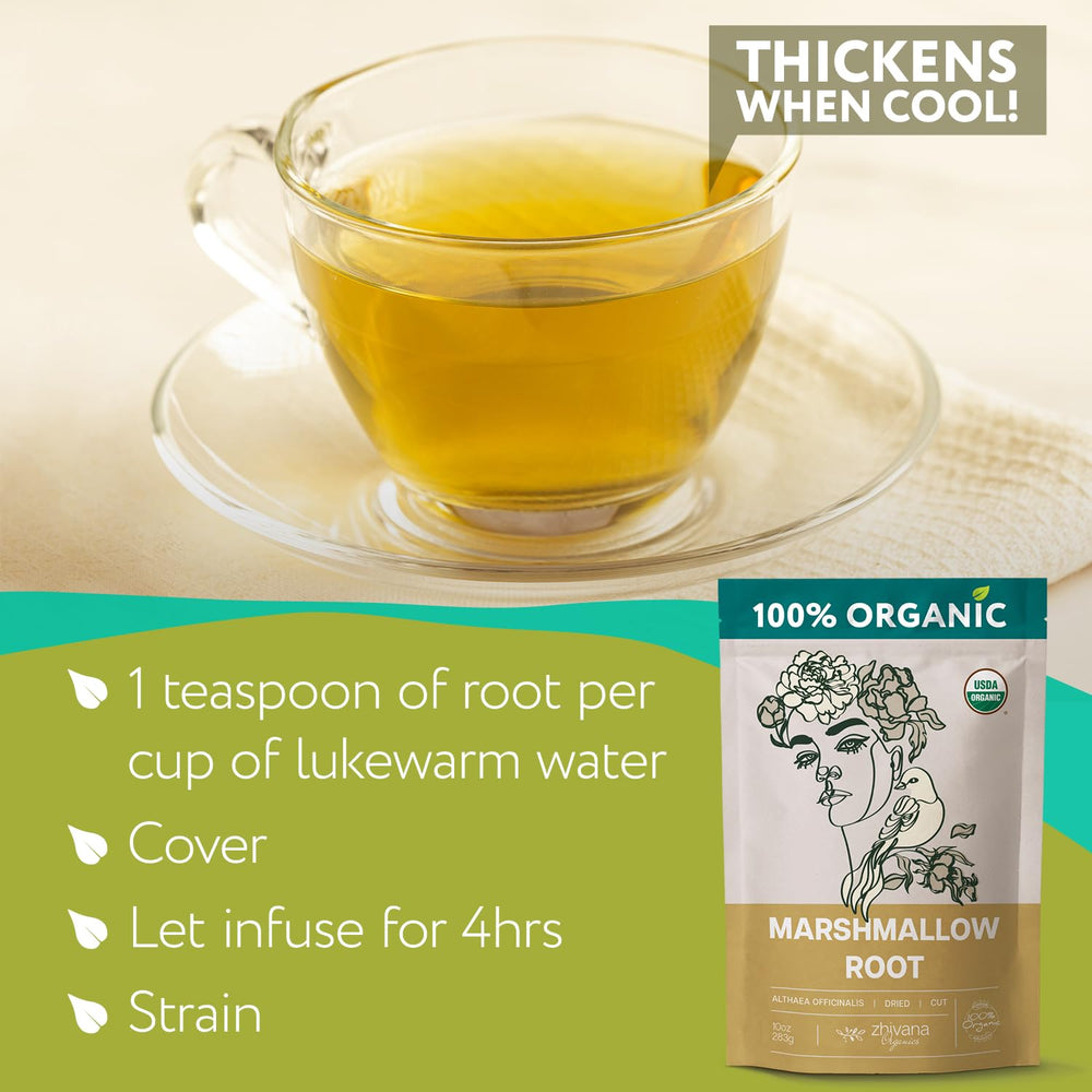 Zhivana Organics marshmallow root tea ingredients reflect plant-based simplicity and purity