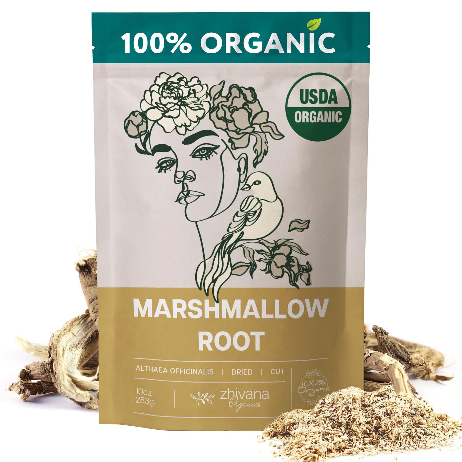 Zhivana Organics marshmallow root tea water infusion invites a calming, gentle ritual