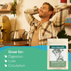 Zhivana Organics Mugwort Tea dried leaf texture, rich and fragrant to the eye.