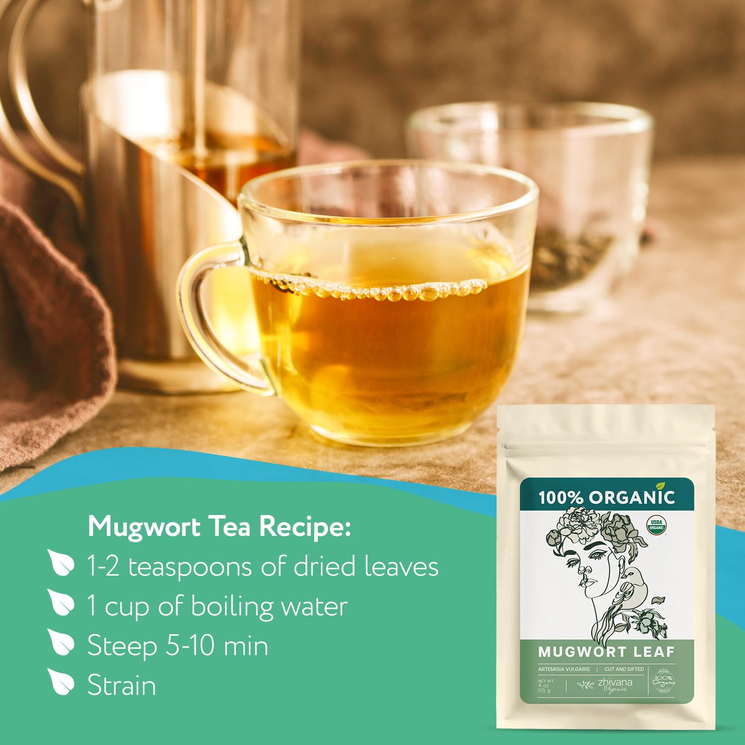 Zhivana Organics Mugwort Tea field harvest, showcasing traditional herbal craft.