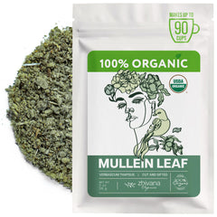 Zhivana Organics mullein tea loose leaf, delicate texture perfect for soothing evening rituals.