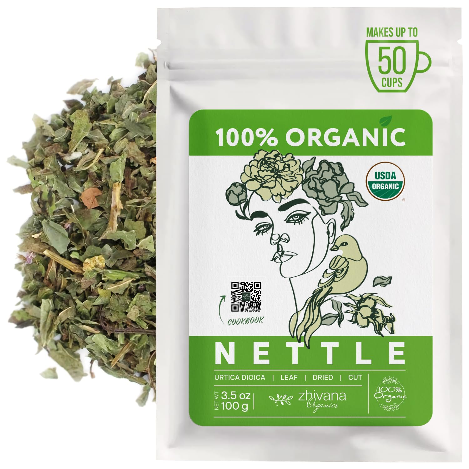 Zhivana Organics nettle leaf top image shows fresh leaves rich in nutrients for a gentle daily brew