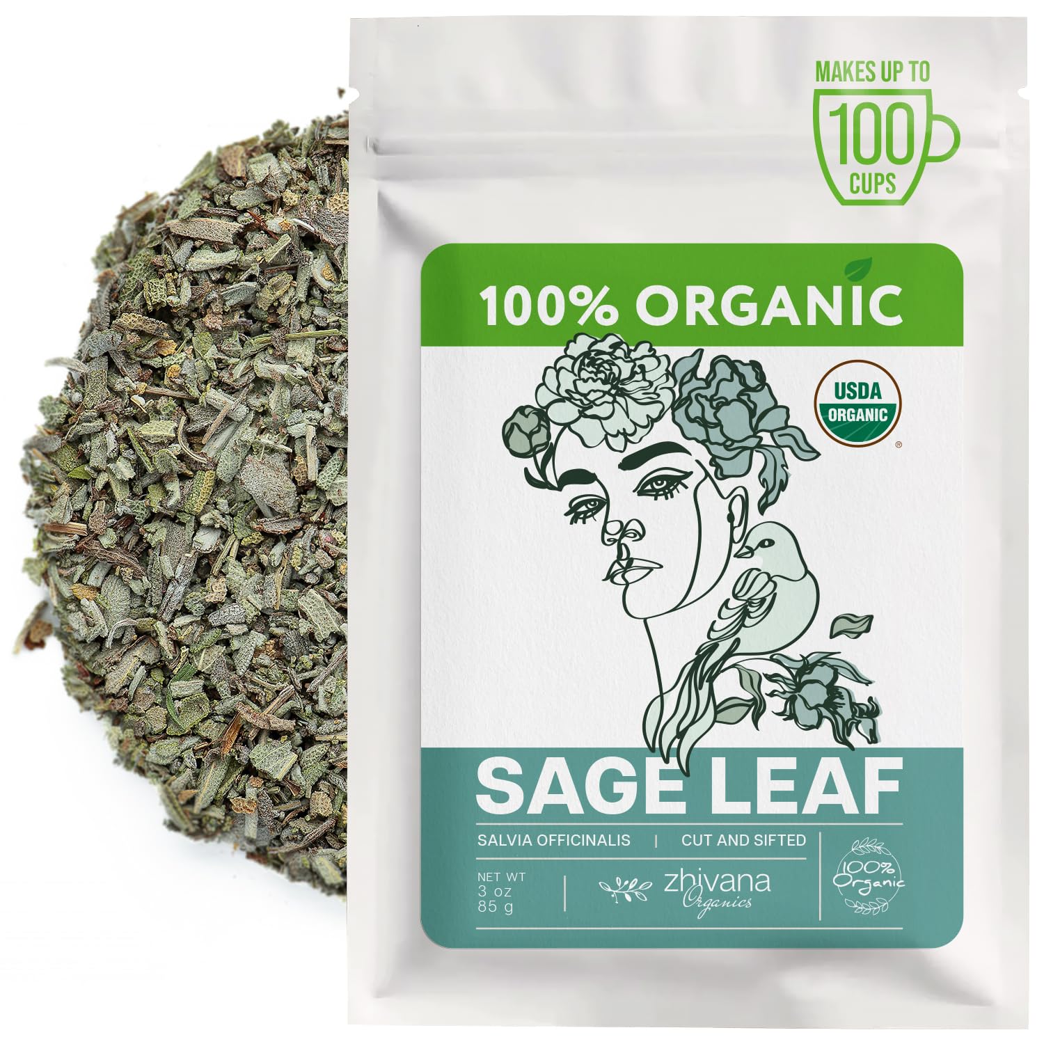 Zhivana Organics Organic Sage Leaves bundle for fresh seasoning and tea prep.