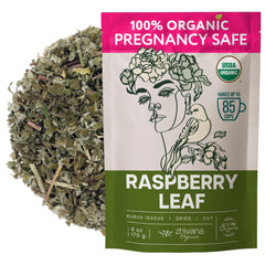 Zhivana Organics raspberry leaf tea packaging front shows premium, natural sourcing