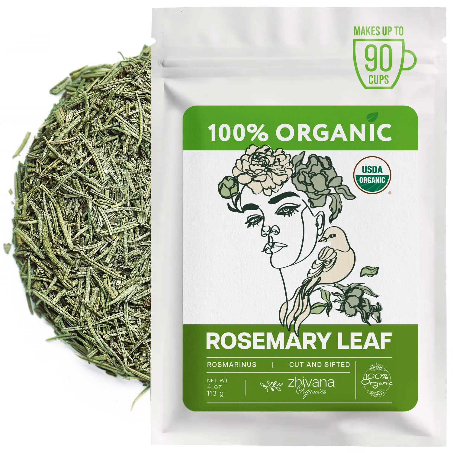 Zhivana Organics rosemary leaf loose, ideal for tea and seasoning.