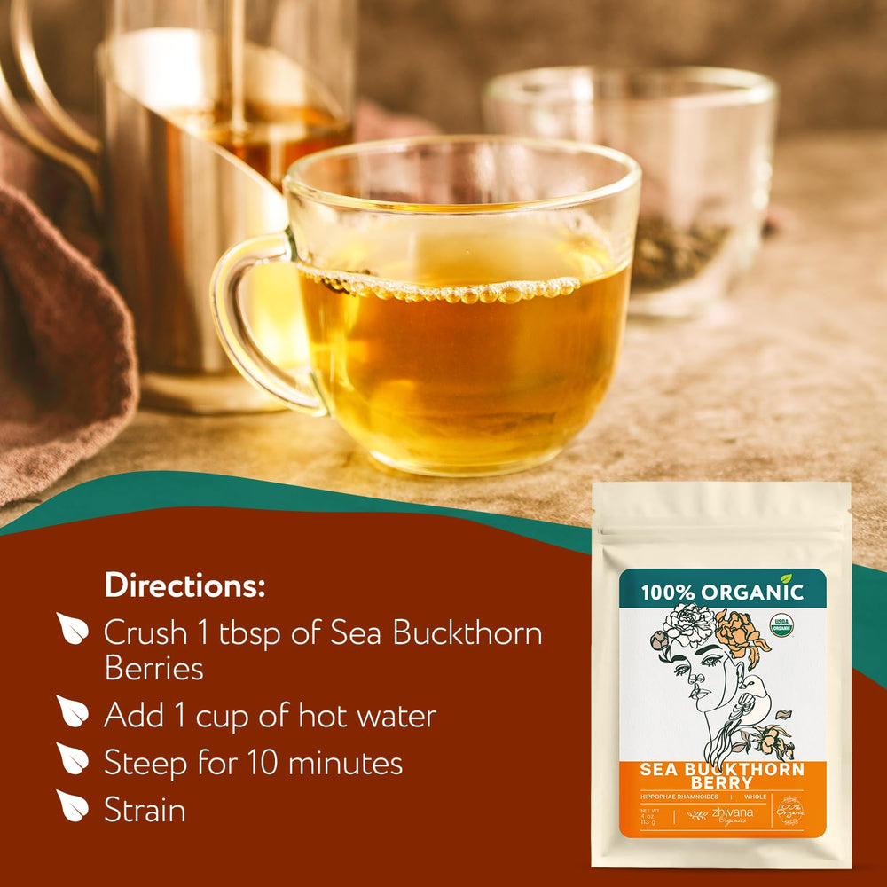 Zhivana Organics sea buckthorn berries textured surface, showing rich flavor appeal.