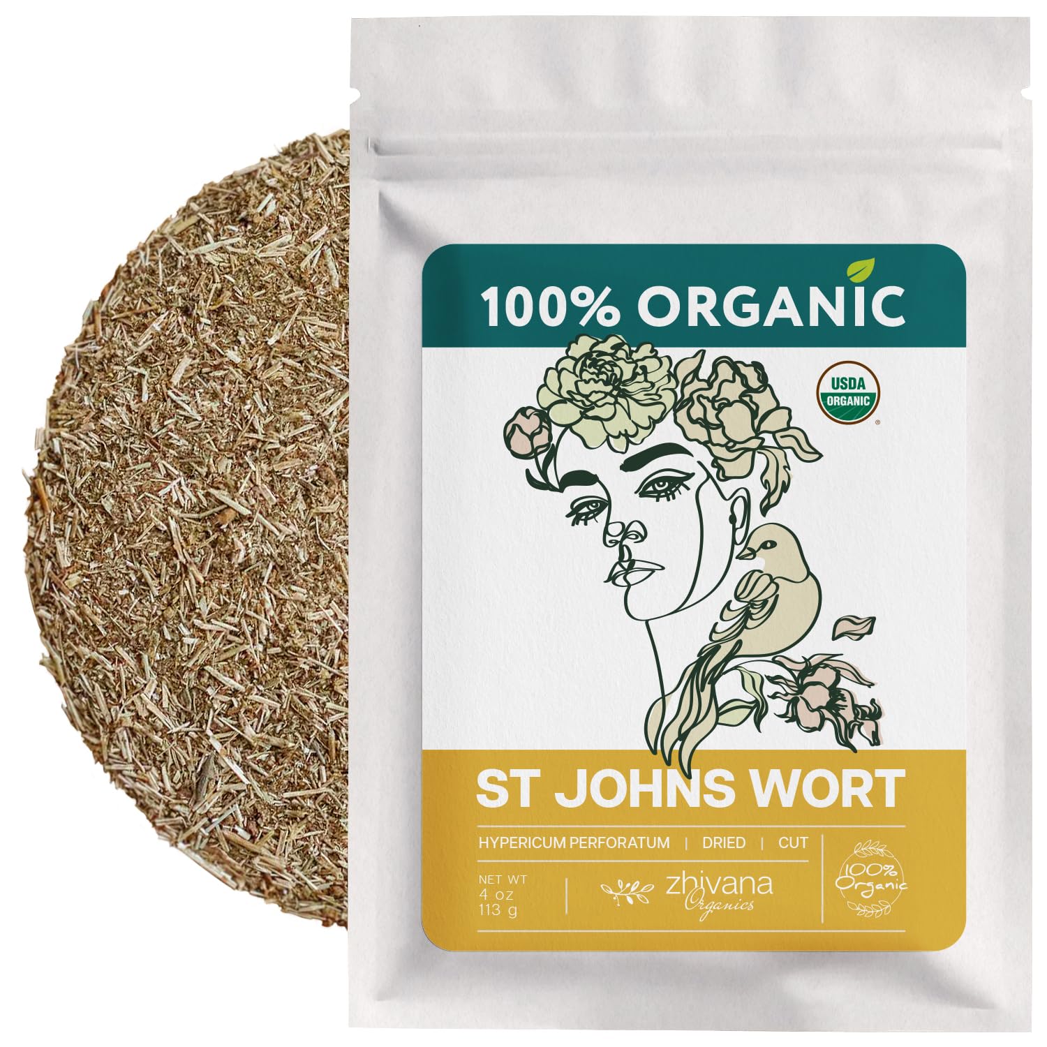 Zhivana Organics St John’s Wort tea dried herb for a pure, calming cup.