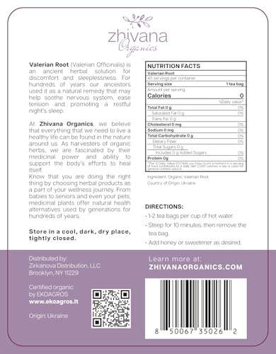 Zhivana Organics valerian tea bags inside box for calming ritual