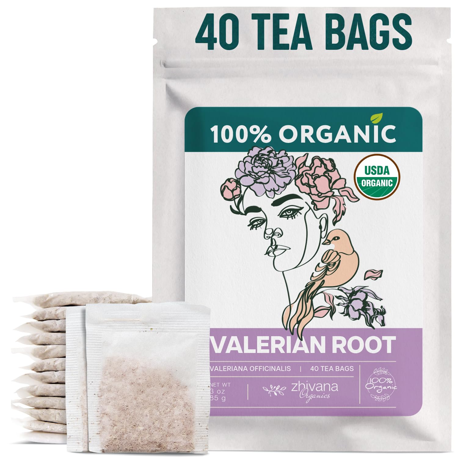 Zhivana Organics valerian tea box packshot for soothing evenings