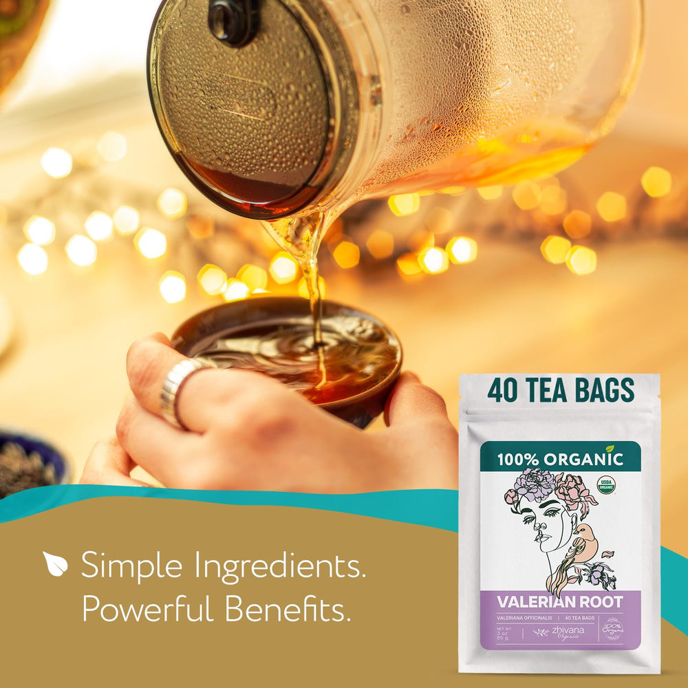 Zhivana Organics valerian tea cup with steam