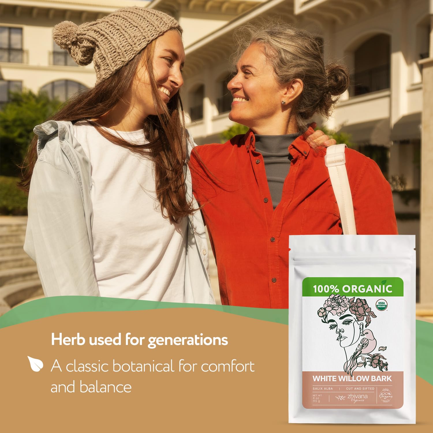 Zhivana Organics Willow Bark wild harvest scene emphasizes sustainable sourcing.