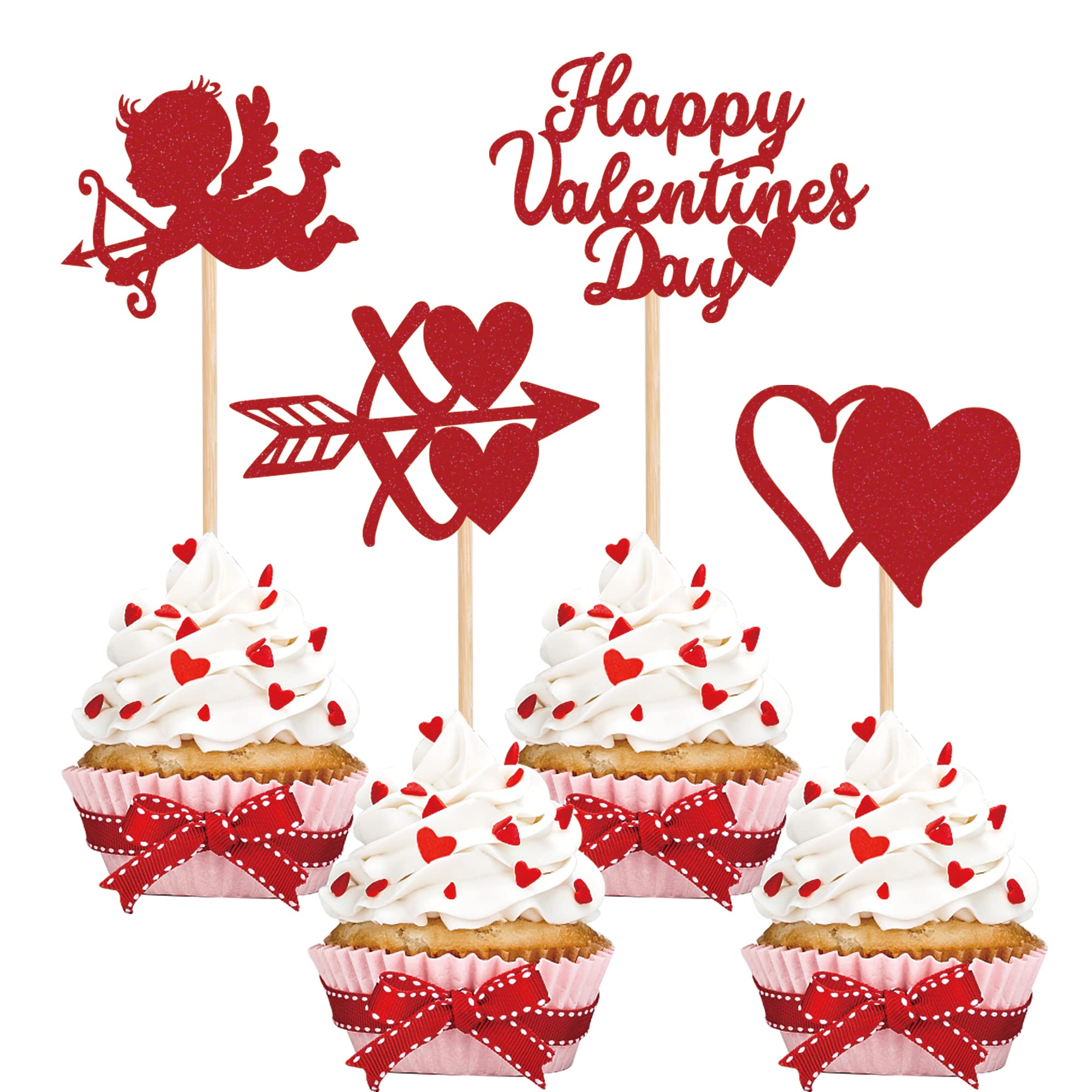 ZHUOWEISM glitter heart Valentine cupcake topper for festive desserts and party decor