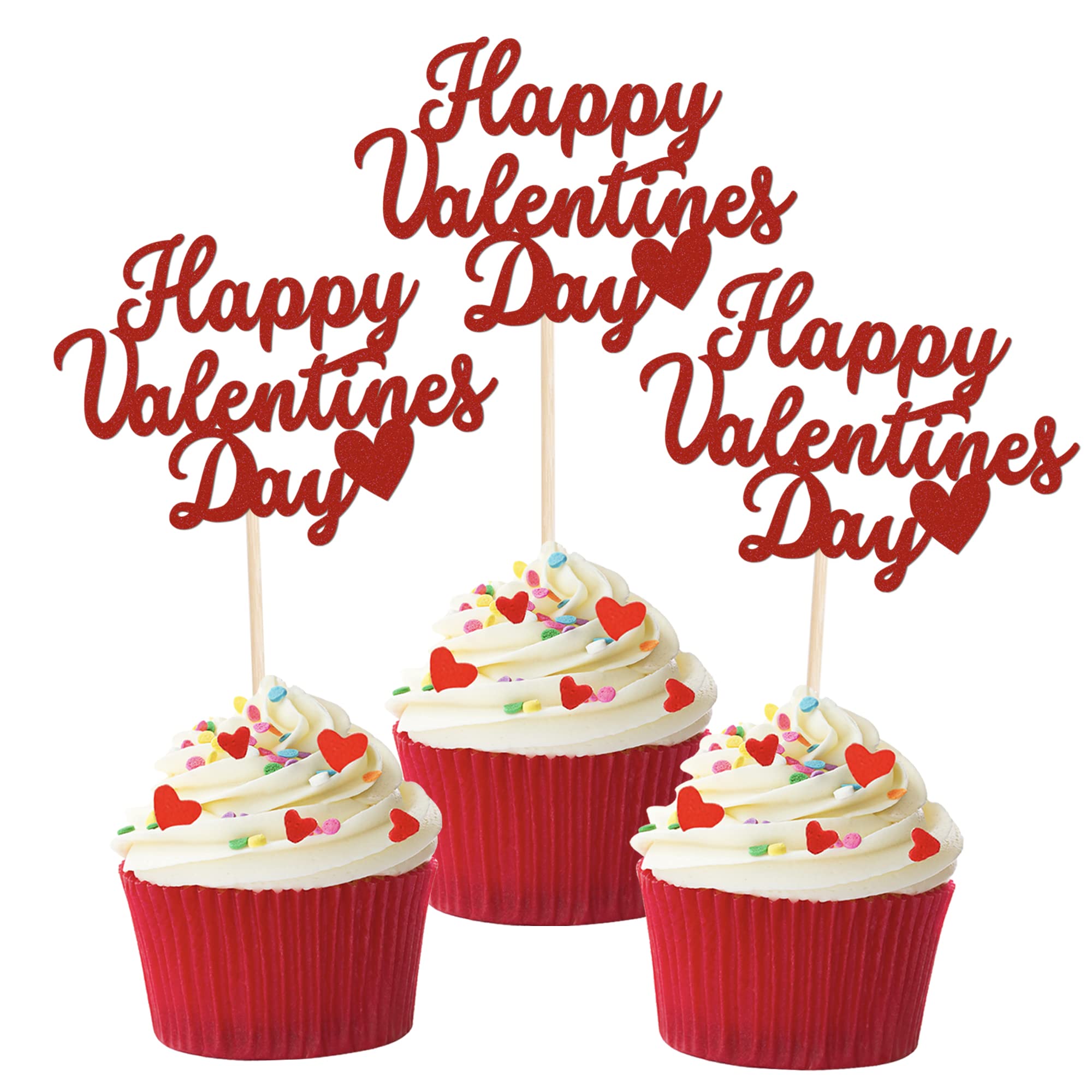 ZHUOWEISM Valentine cupcake toppers glitter add festive flair to desserts.